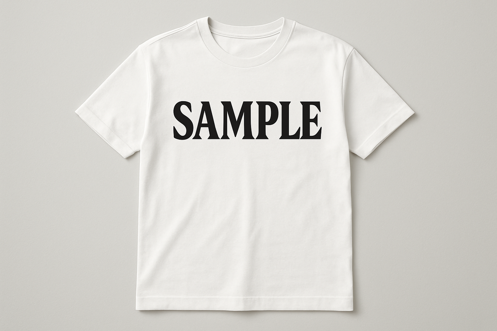 t-shirt with the word sample across it