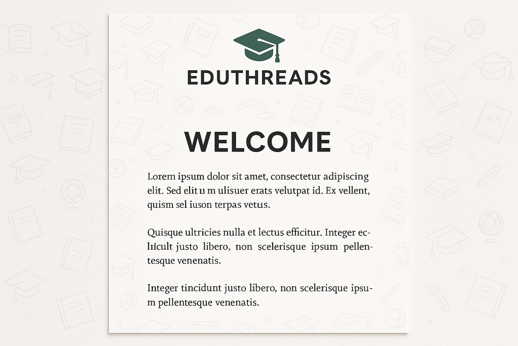welcome letter with the eduthreads logo on it